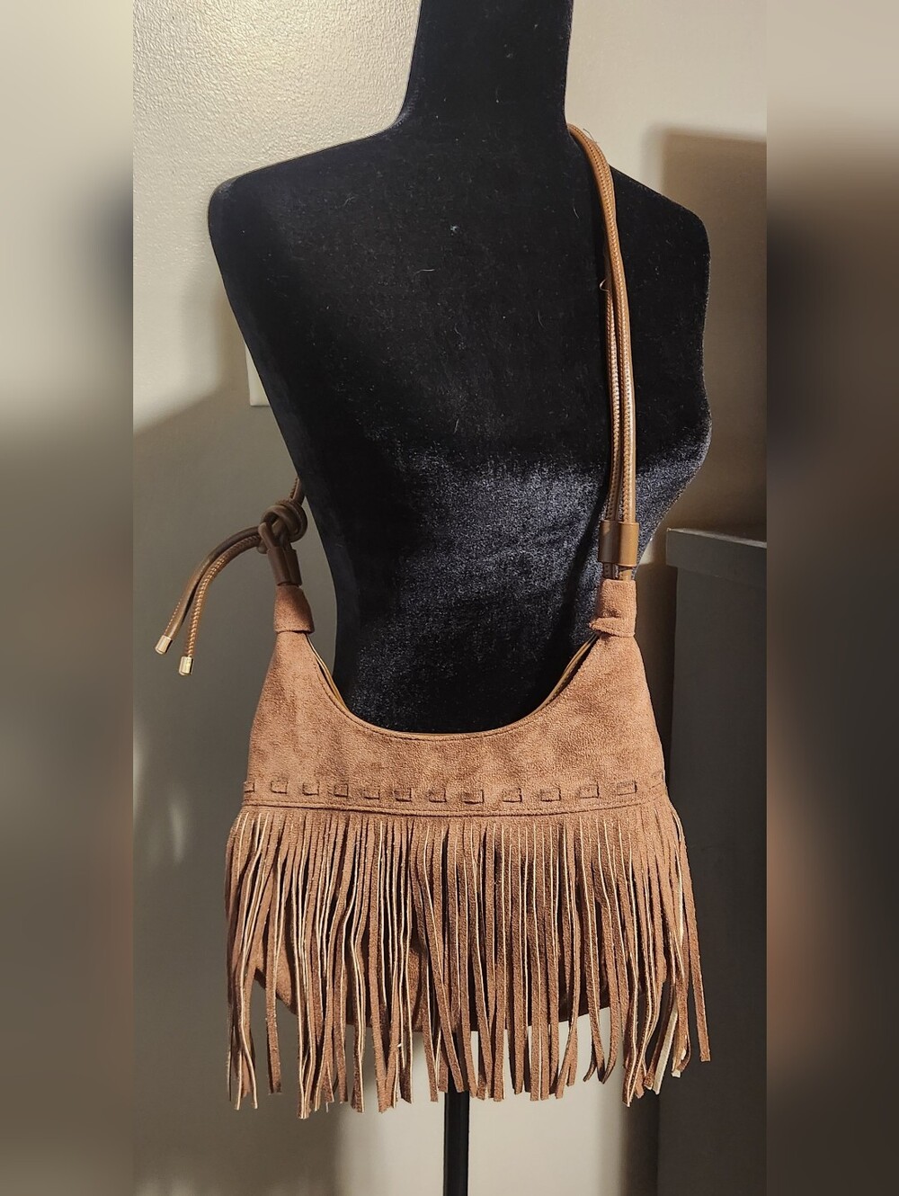 Cute Faux Suede/leather Fringed Crossbody Bag - Lulla Collection. Boho Hippy